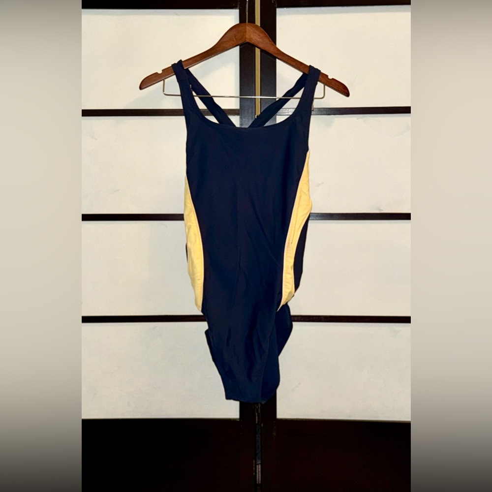 Nike Blue and Yellow Athletic Swimsuit